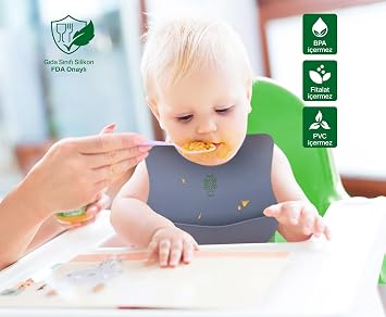 Been Silicone Baby Bib - Silicone Food Bib, Grey