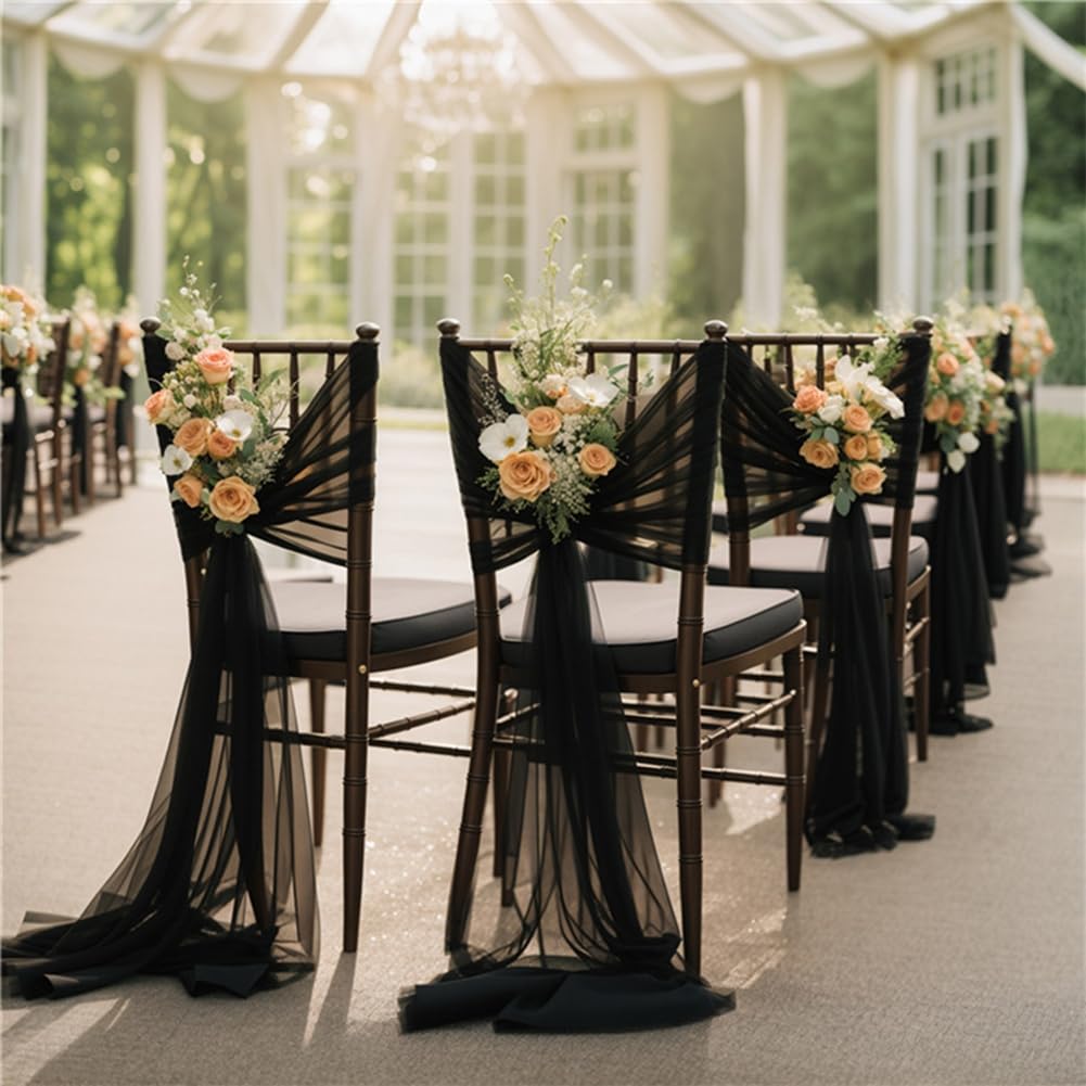 Organza Stuhl Band, 20 × 250cm Tüll Stuhlhussen Stuhl Tüll Stoff Stuhl Dekoband Chiffon Stuhlschärpen Schleifenband Gangschleifen für Hochzeit Party Zeremonie Deko Elfenbein 20 Stück