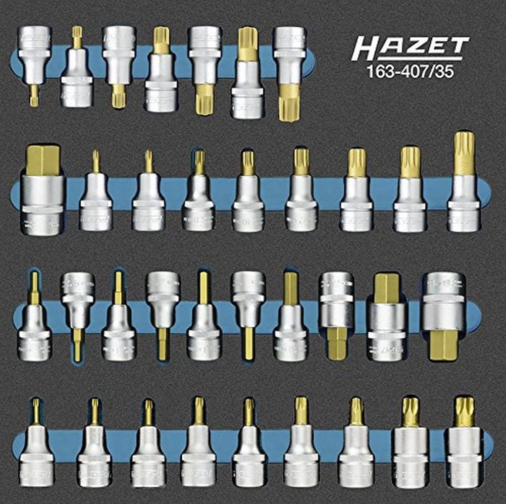 HAZET 163-407/35 Internal Serration Profile XZN Ribe-CV Spline Screwdriver Socket Set - CVD-Tin Coated