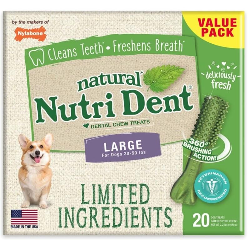 Natural Nutri Dent Fresh Breath Dental Chews - Limited Ingredients - Large - 20 Count