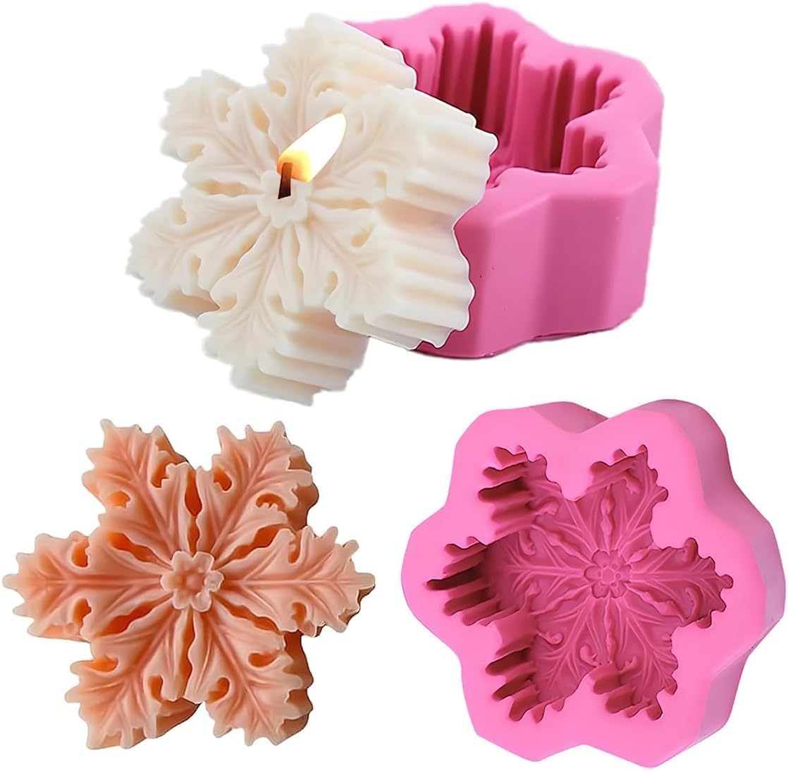 Snowflake Silicone Mould, Christmas Chocolate Soap Candle Mould Snowflake Shape DIY Crafting Art Holiday Supplies for Christmas Thanksgiving New Year (Pack of 1)-image-42