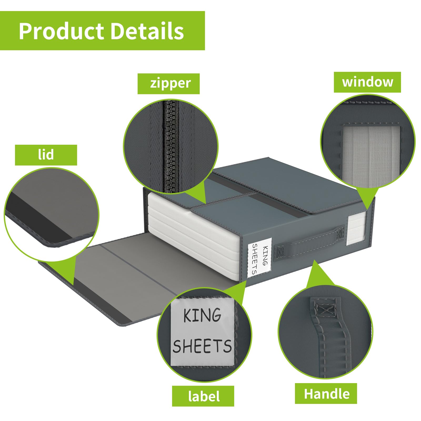 Bettlakenorganizer und Aufbewahrung – 4 Stück (Queen-Size- oder King-Size), faltbare Aufbewahrungsbox für Bettbezug-Set, Leinen-Schrank-Organizer für Bettwäsche, Kleidung, Decken, grau