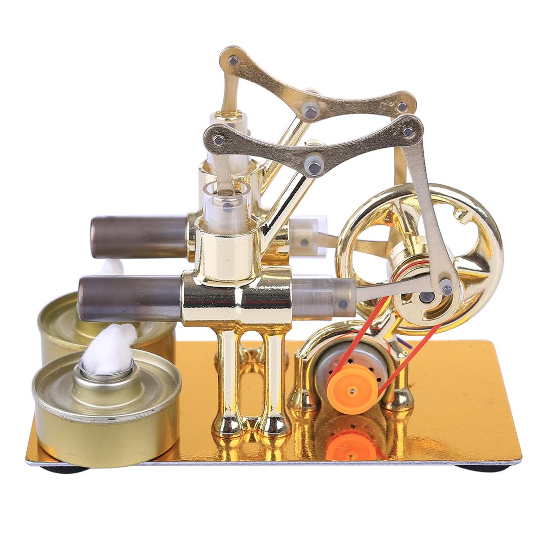 Stirling Modèle de moteur à vapeur à cylindre chaud en métal, modèle de moteur à gros piston à deux cylindres, à combustion externe, moteur thermique (couleur de l'ampoule aléatoire)
