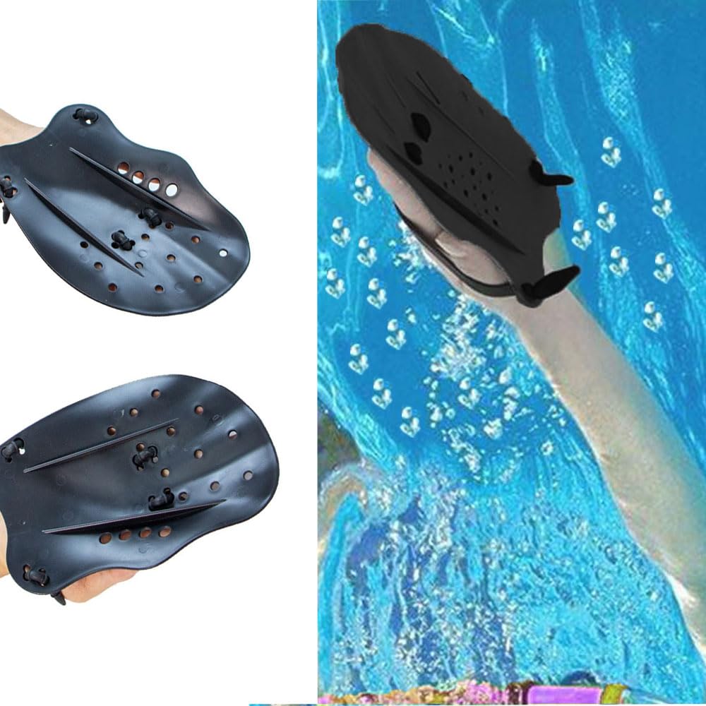 Pale Da Mano Da Nuoto, Esforzarse 1 Paio Pagaia Regolabile Per Nuoto, Swim Paddle,Paddle da Palette Professionale Accessori per l'esercizio in Piscina per Adulti e Bambini Unisex(Nero)