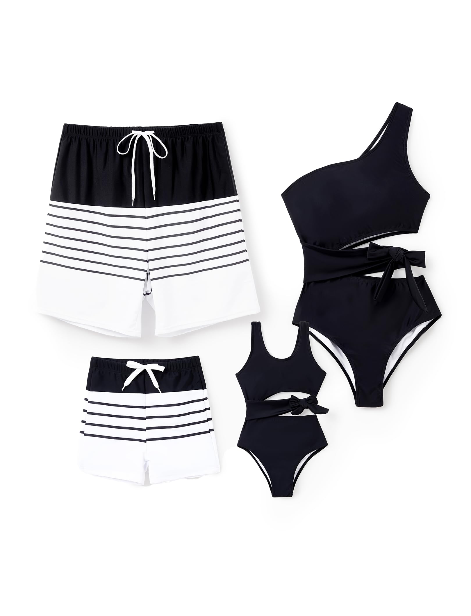 PATPAT Family Matching Swimsuits: Mommy and Me One Shoulder Colorblock Bathing Suits One Piece Swimwear Sets