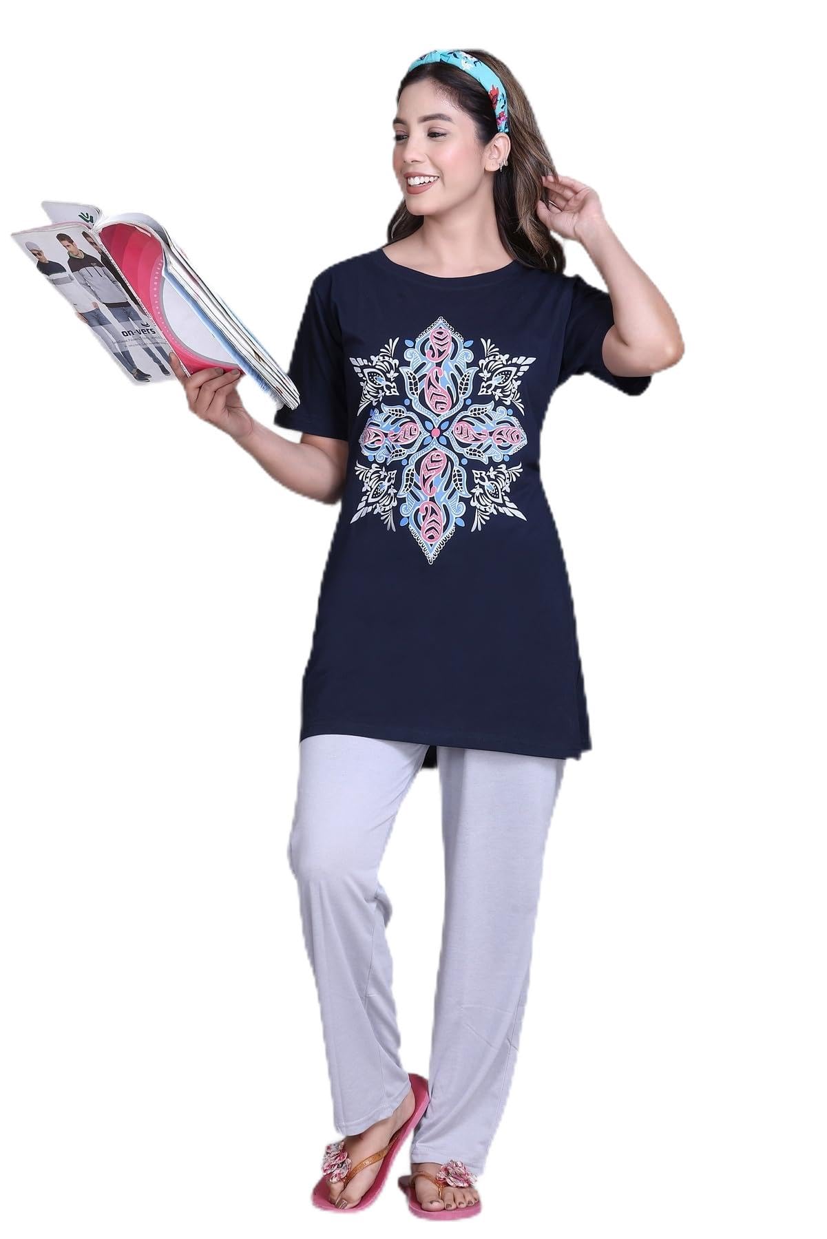 Women's Cotton Printed Night Suit Set – Top & Pajama Set | Soft Relaxed Fit Sleepwear for Women | Long Nightsuit Set for Women-image-43