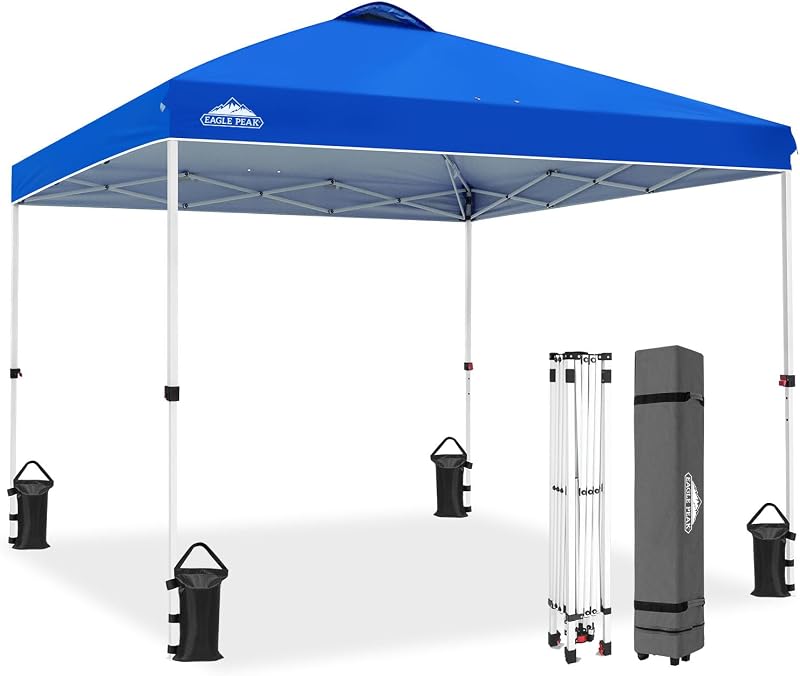 EAGLE PEAK 10x10 Pop Up Canopy Tent Easy Up Canopy Outdoor, Blue | Patented PeakPush™ Center Lock, 1 Person Setup Portable Pop Up Tent, Beach, Markets, Camping Sport Events, Wheeled Carry Bag