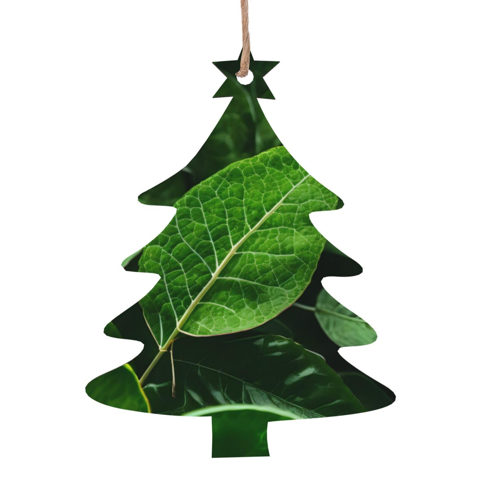 Green Leaf Nature Printed Christmas Wooden Pendants, Simple and Environmentally Friendly, Holiday decorationsã€‚
