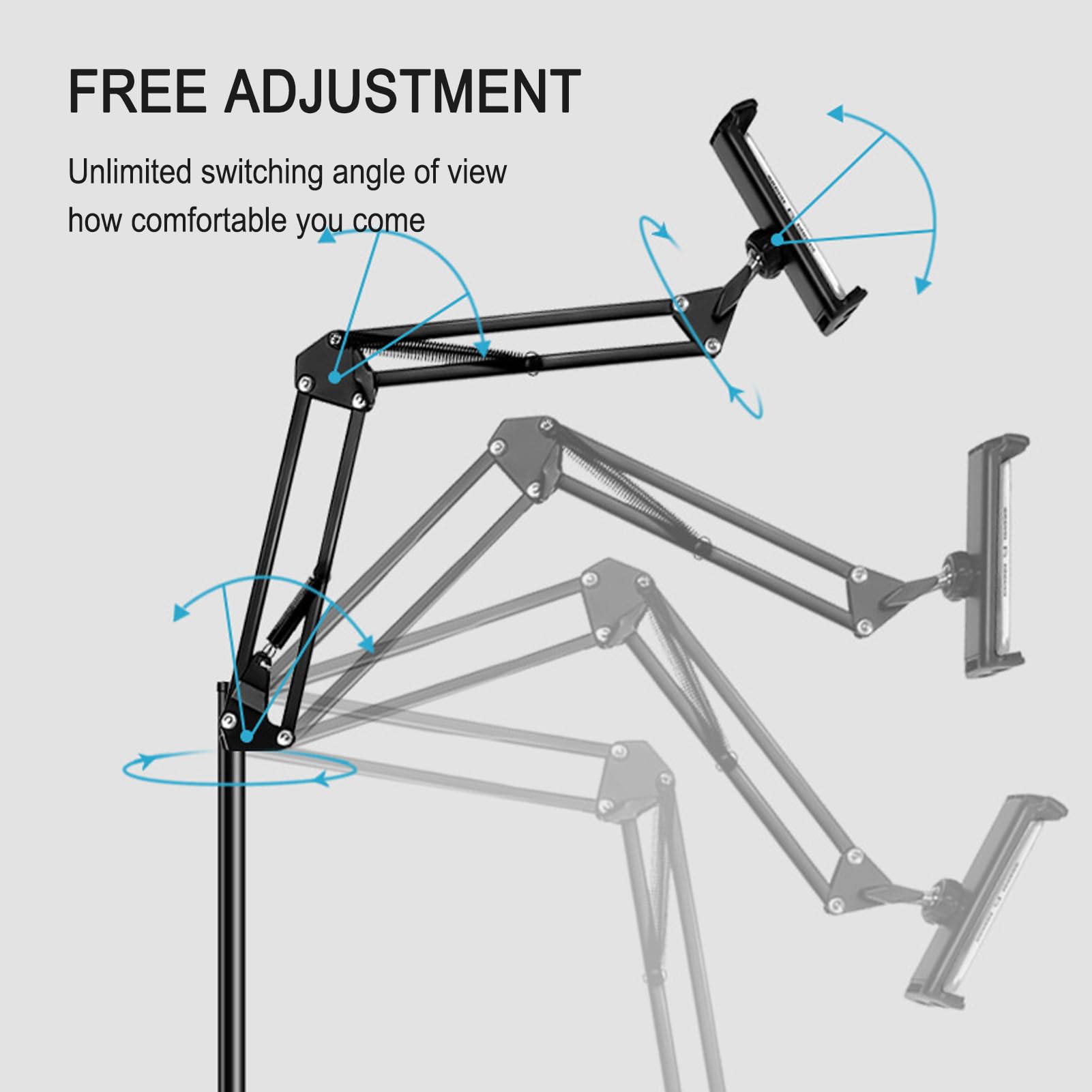 Soporte de suelo para tableta, altura y ángulo ajustables, base estable, manos libres para tabletas y teléfonos celulares