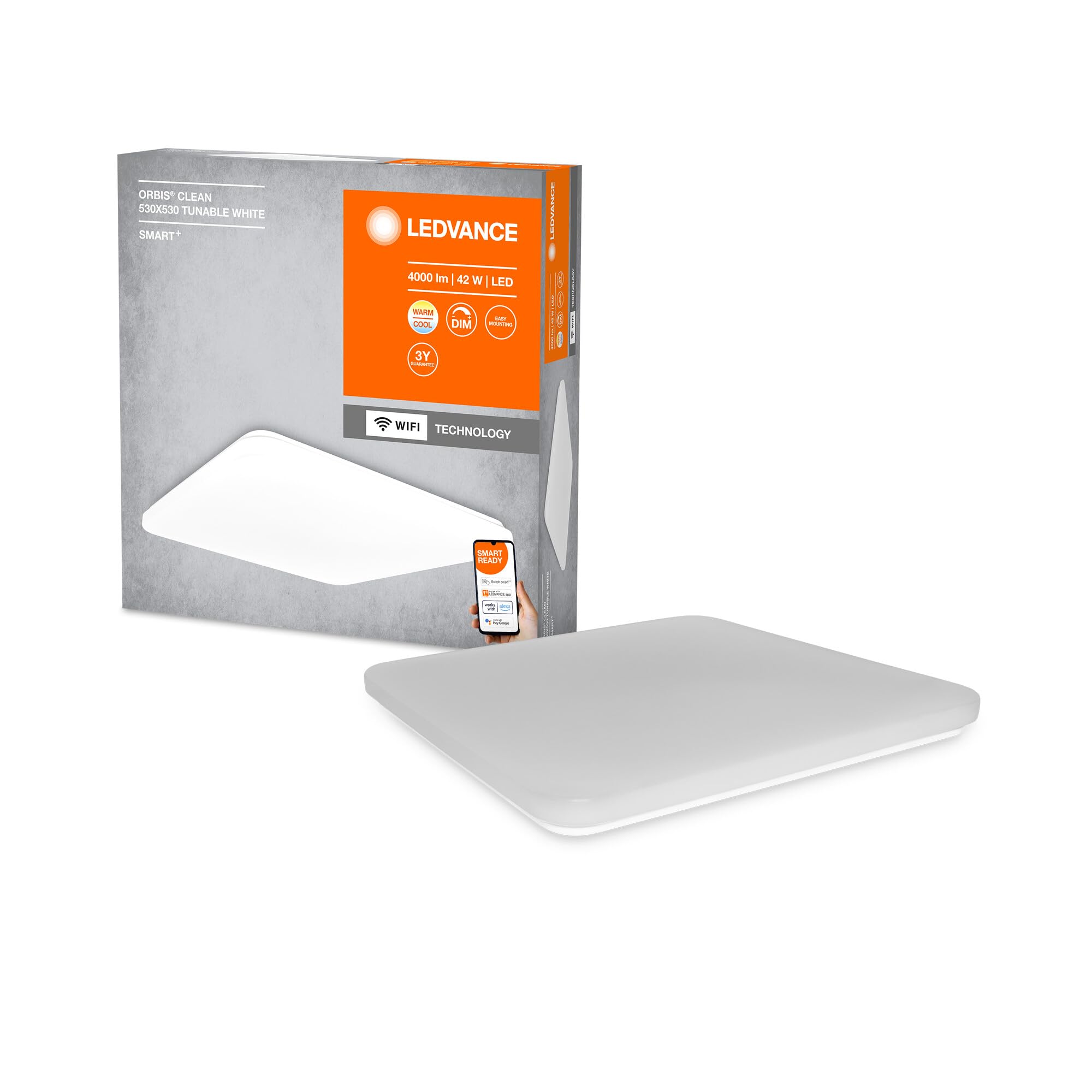 LEDVANCE Apparecchio di illuminazione: per soffitto, DECORATIVE CEILING WITH WIFI TECHNOLOGY / 42 W, 220…240 V, 3000…6500 K, materiale del corpo: steel, IP20