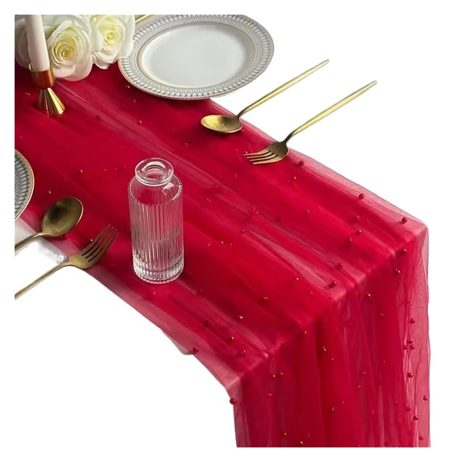 Chiffon Table Runner 75*300CM Wedding Peral Tulle Table Runner 10FT Sheer Voile Dining Decoration(Red)