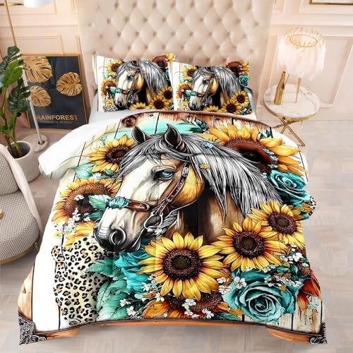 Edredon Cama 135 Caballo Amarillo Girasol Relleno Nordico 4 Estaciones Duvet Suave Microfibra Edredón Nórdico Transpirable Edredon Cama Lavable Edredones Nordicos 172x218 cm
