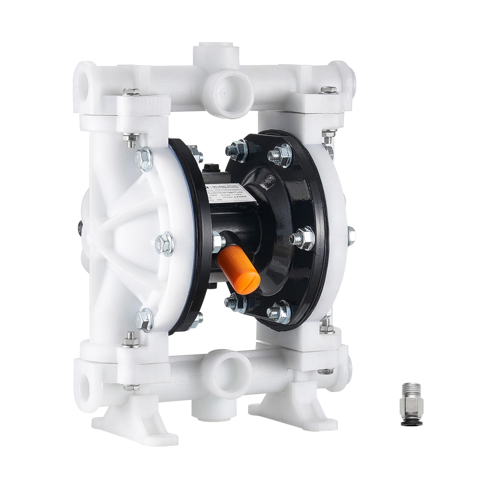 VEVOR Pompa Pneumatica a Doppia Membrana, 16,64 L/min, Altezza Massima di Sollevamento 51,82 m, Pompa di Trasferimento Pneumatica, Corpo in Polipropilene, Azionata ad Aria per Diesel, Grasso