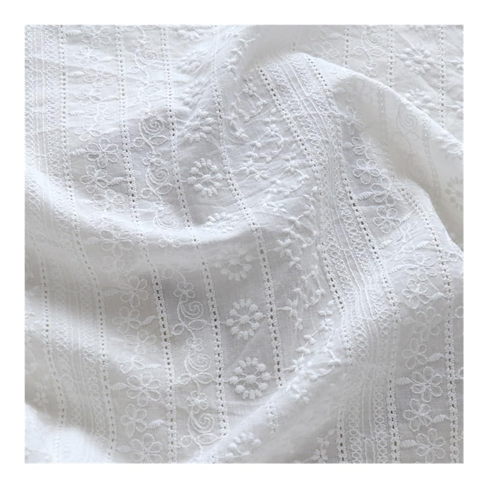 Tissu 100 % pur coton brodé doux et fin 125 cm de large pour rideau/vêtements Blanc