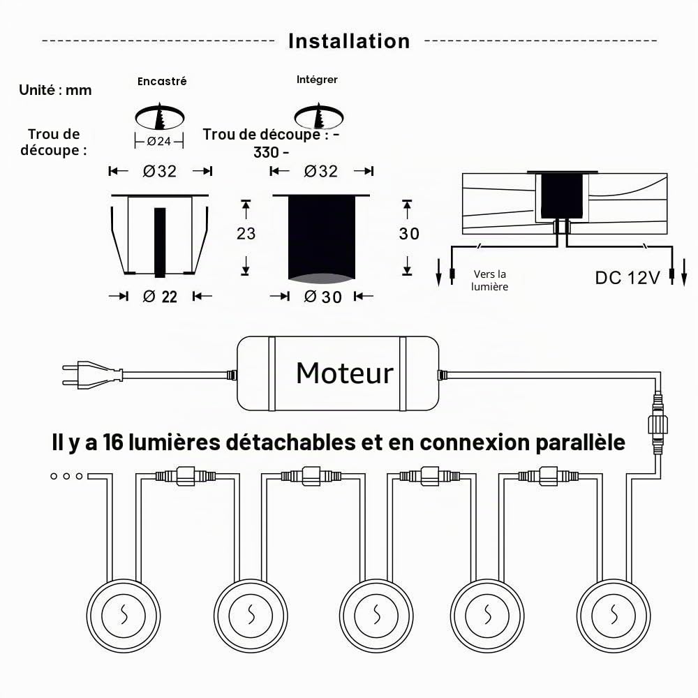 SMY Lot de 16 Spots LED Encastrable Extérieur IP67 Étanche Ø 32mm Blanc Chaud 2800K