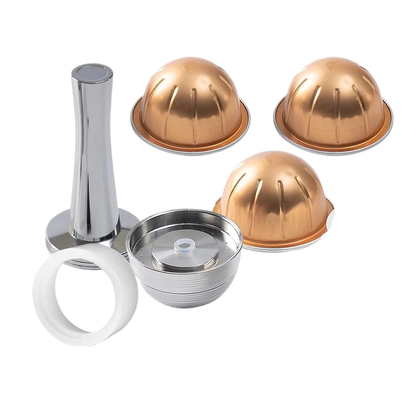 Filtro de café recargable, Compatible con icafilas, | Compatible con Nespresso, cápsula de acero inoxidable reutilizable(1pod-tamper-d)