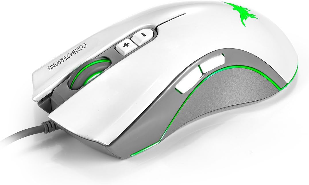 Sunstrider Combaterwing CW10 4800 DPI Wired Gaming Mouse Mice 7 Buttons Design 6 Breathing LED Colors Changing High Precision for Gamer PC MAC (White)