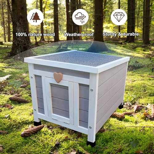 Rockever Outdoor Cat House,Outdoor cat Houses for Feral Cats Weatherproof Rabbit Hutch Small, Wooden Small Pet House and Habitats-Grey - Image 5