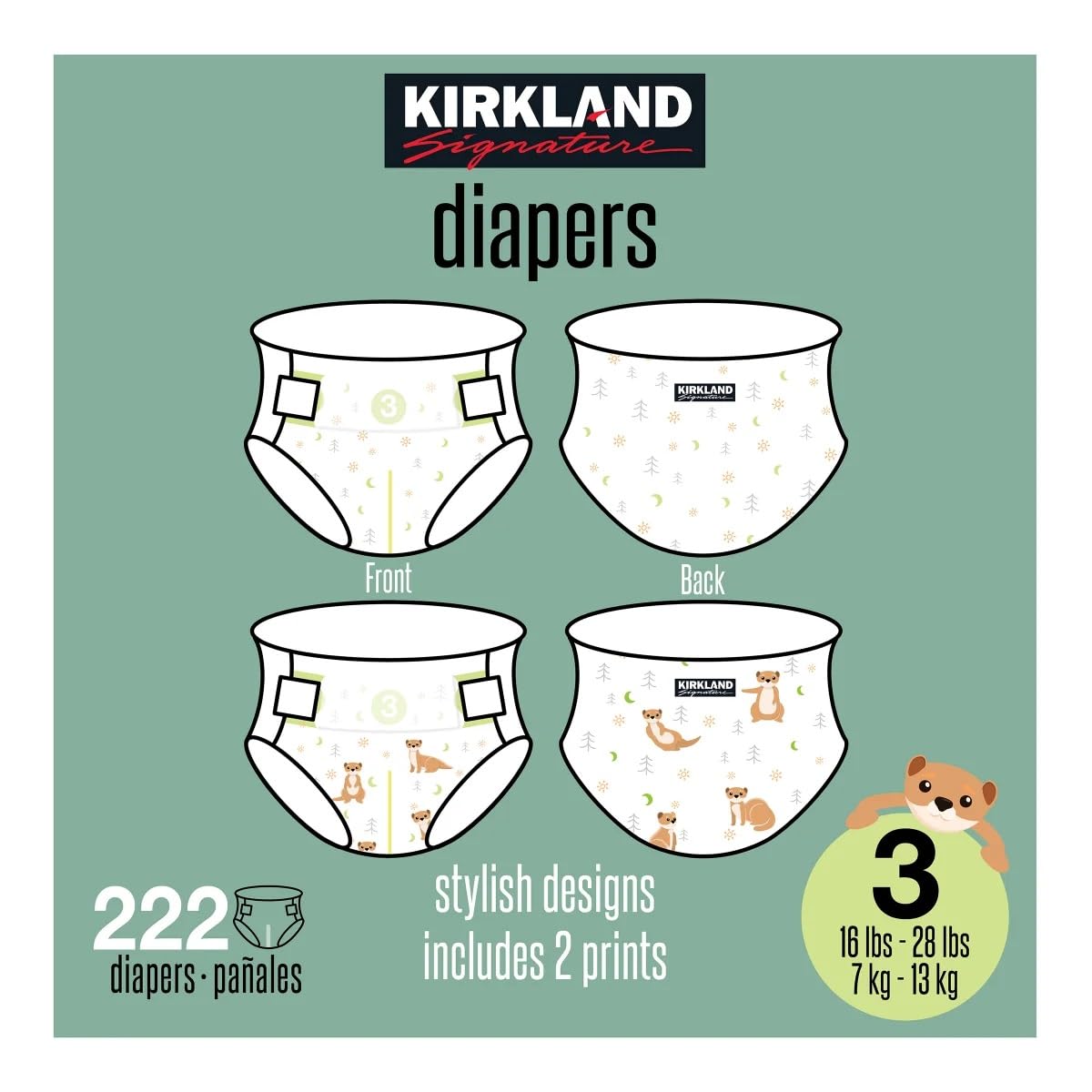 Amazon.com: Kirkland Signature Diapers, Size 3 (16-28 Pounds), 222  display picture 1