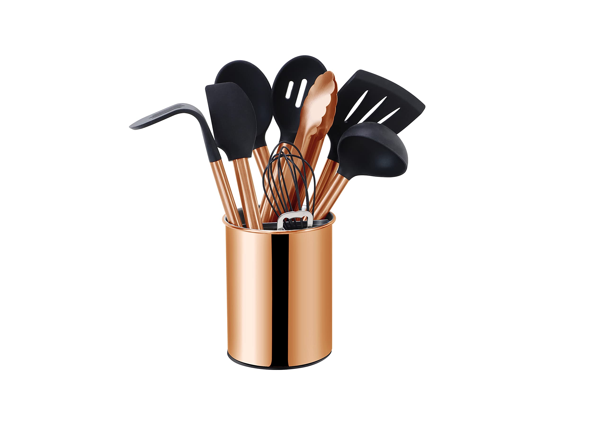 ECHTWERK Ustensiles cuisine, 10 pièces, silicone antiadhésive, manche inox, support, édition cuivre.