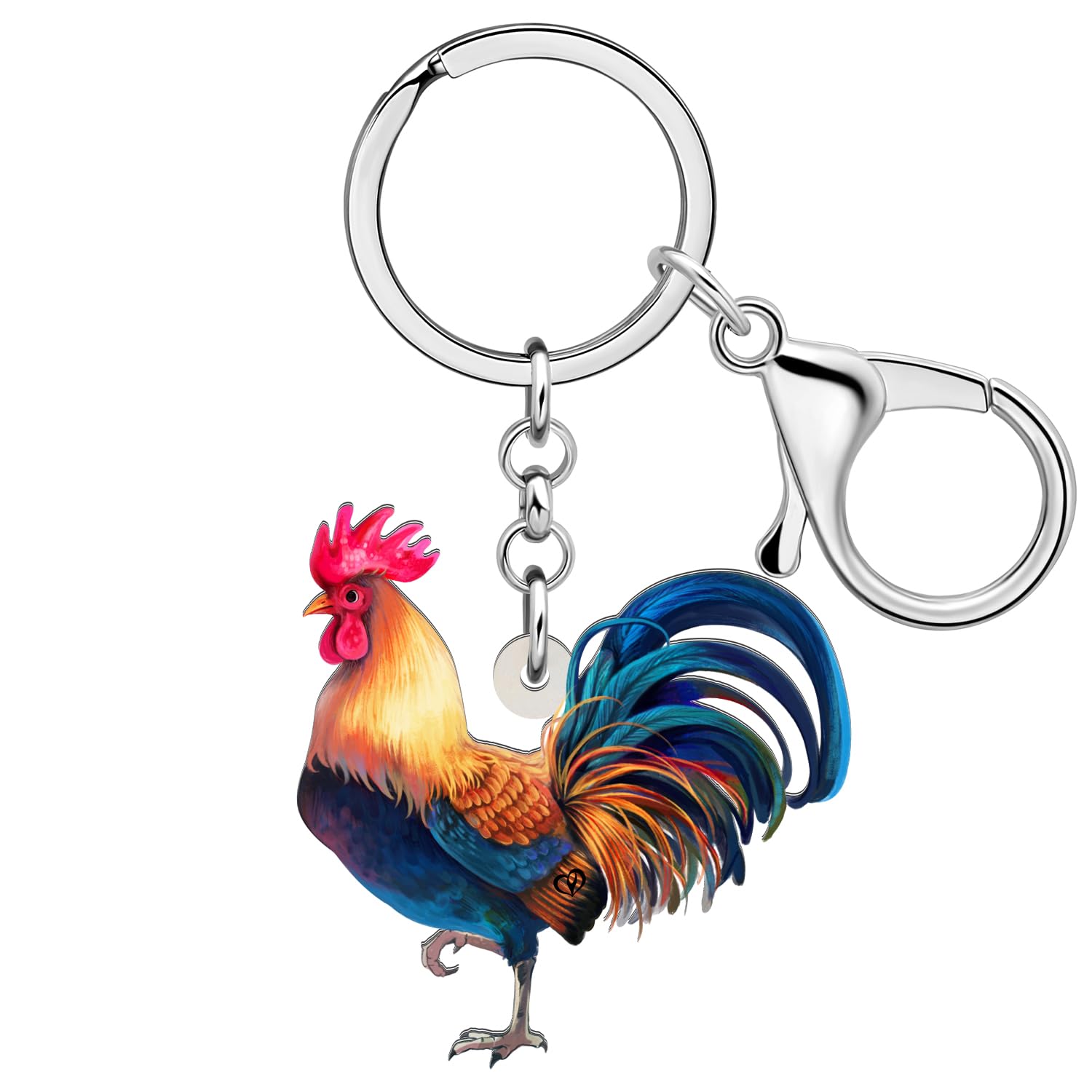 BONSNY Acrylic Colorful Rooster Chicken Keychains Key Ring Car Purse Bags Pets Lover Farm Animal Gifts (Multi)
