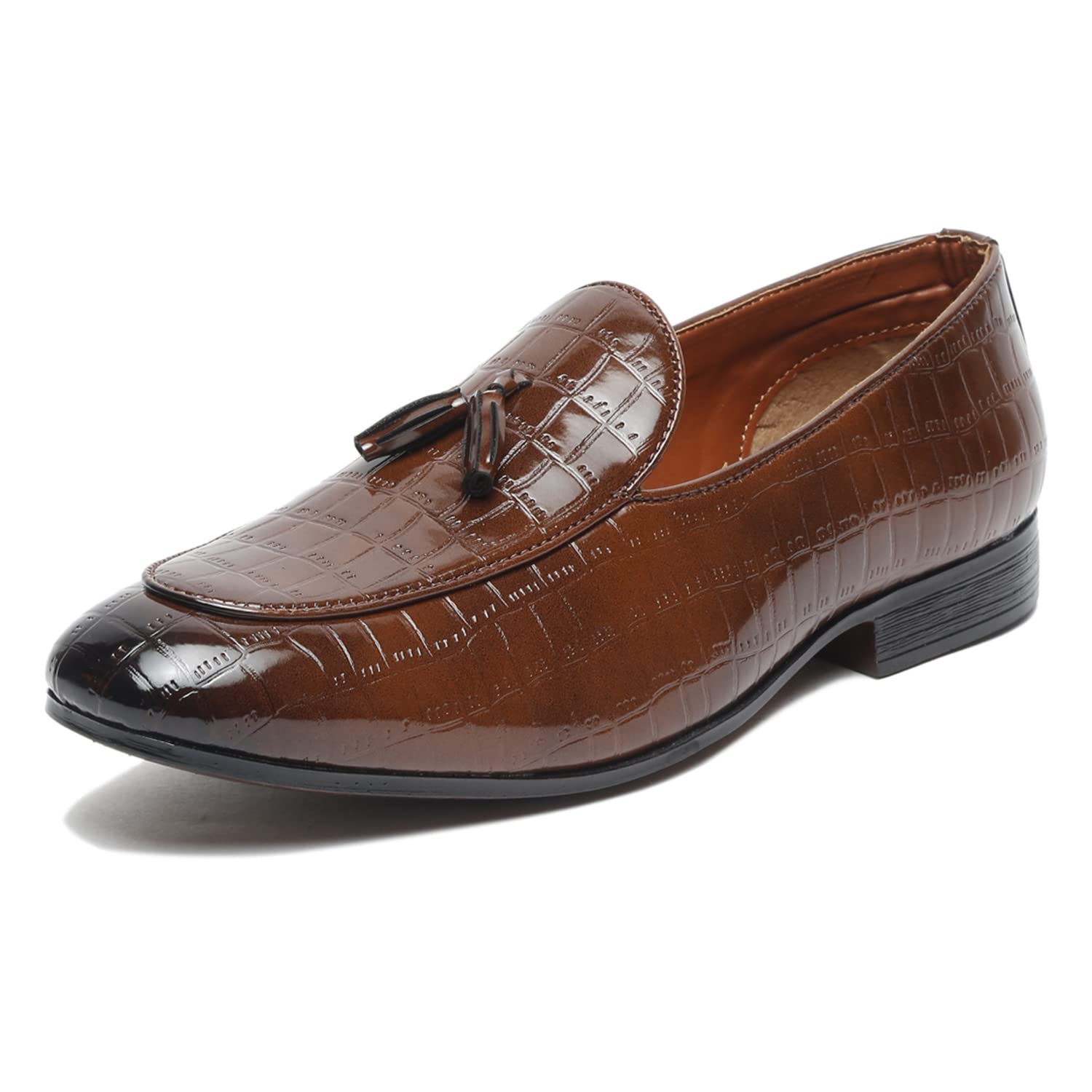 MUTAQINOTI Mens Bistre Brown Luxury Leather Shoe Handcrafted Checkered Tassel Style Patina Work Formal Shoes for Men Officewear Slip-On Loafers (Size-8 UK) (SXCCTA) (B0BMQGYBV2) Amazon Price History, Amazon Price Tracker
