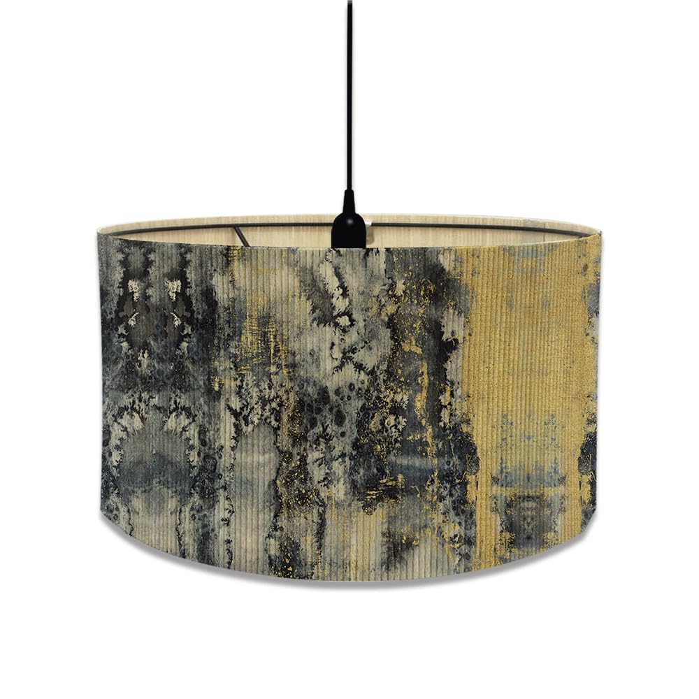 FANSU Round Drum Light Shade for Table Lamp, Modern European Marble Print Pattern Pendant Lampshades Easy Fit for Living Rooms, Bedroom, Hallways, Reading Room (30x30x23cm,Mottled Gray)