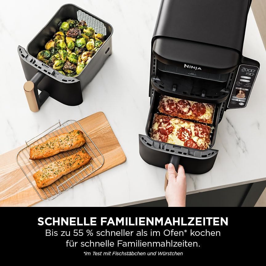 Ninja Double Stack XL Heißluftfritteuse 2 vertikale Schubladen 4 Kochstufen 2 Einschübe platzsparendes Design 9,5 L F...