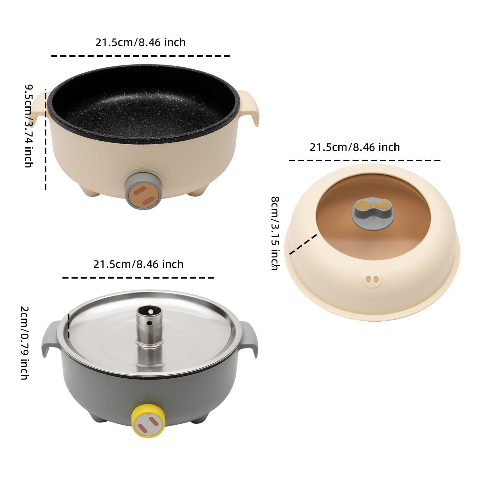 Hot Pot électrique, 1,5L Poêle à Frire Portable Antiadhésive, Cuiseur de Voyage Portable Multifonctionnel, Mini Marmite Électrique avec Cuiseur Vapeur