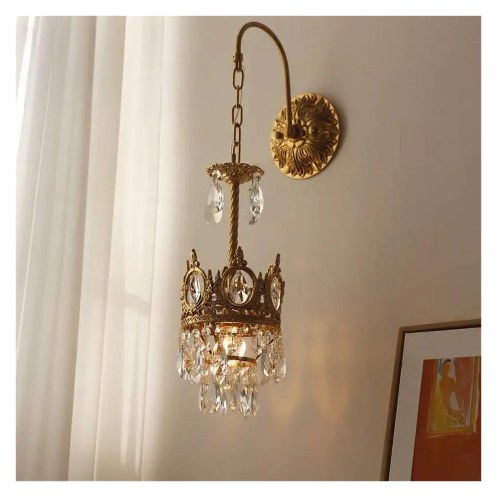 VDOQTLJT French Crown Bronze Wall Lamp - Luxury Crystal Sconce Retro Traditional Light Compatible with Living Room Bedside Restaurant Aisle Chandeliers Modern(Warm White (27003500k),B)