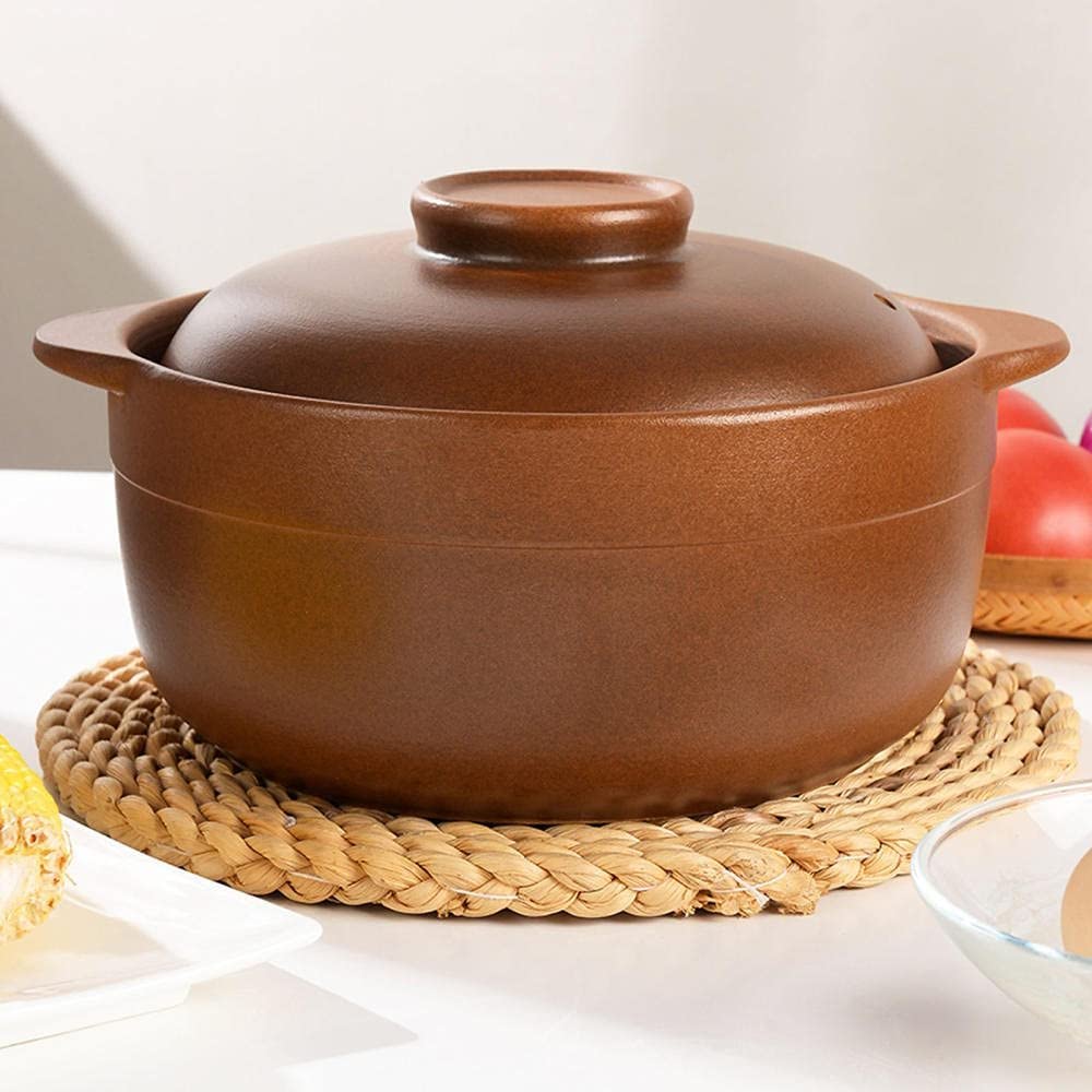 Cacerola de terracota con tapa, olla de arcilla de cerámica para fuego abierto, cacerola de loza antigua, mango aislado, gran capacidad.