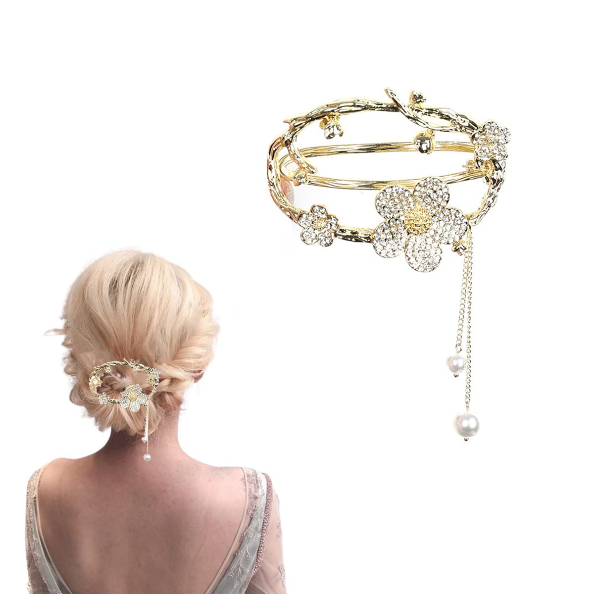 bacchette per capelli, Clip N Twist Francese, mollette scorrevoli, fermagli for capelli, forcine for fissare lo chignon, fermagli for capelli con fiore di perle e una parola, accessori for donne e rag