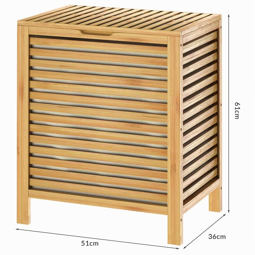 CASARIA® Cesto para Ropa Sucia de Bambú 70L con Tapa Canasto para Colada con Bolsa Extraíble Organizador de Lavandería y Baño Armario Rectangular Almacenamiento Mantas Cojines 62x51x36cm Natural