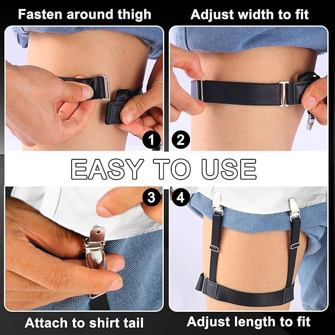 Image of Leosportz Shirt Stays Adjustable Shirt Tucker - Elastic Strap Shirt Tighter | Skin Friendly Stay in Place T-shirt Holder for Men