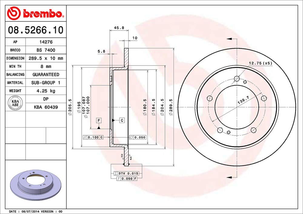 Brembo 08526610 Disco de Freno, Set de 2