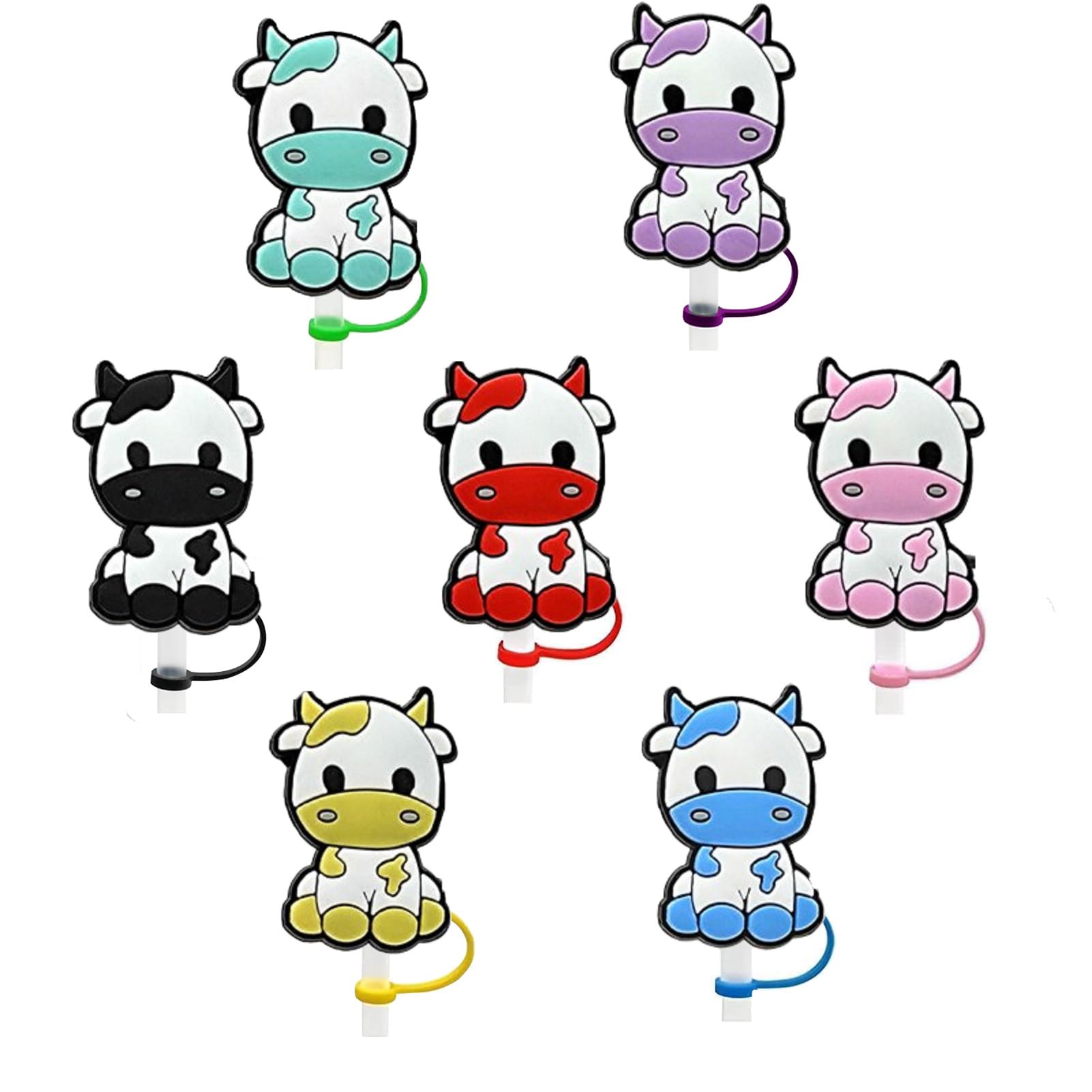 7 PCS Cow Straw Cover Silicone Straw Covers Cap for Tumblers Reusable Straws Cute Straw Tips Cover