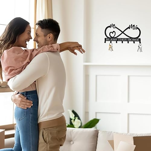 Miniatura 5 de Hppybiry Soporte para llaves decorativo de pared, soporte para llaves montado en la pared con 7 ganchos para llaves, ganchos de metal negro para