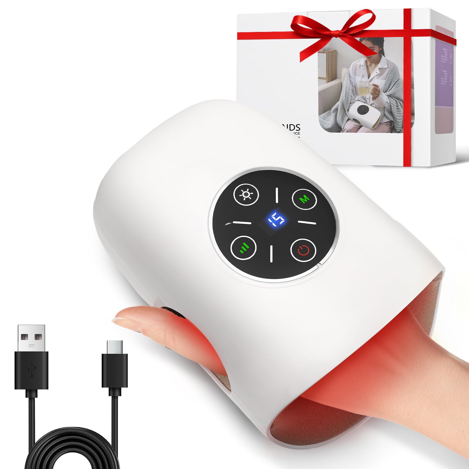 Appareil de massage manuel électrique avec 3 modes et fonction de chaleur à 2 niveaux, massage à air comprimé à 5 niveaux, écran tactile, portable pour les mains