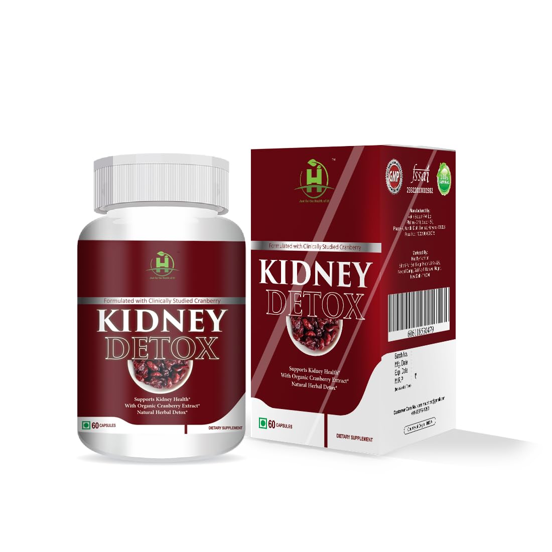 Healthy Nutrition - Just for the Health of it Kidney Detox Veg Capsules,Kidney Stone Dissolver,Creatinine Level,Support Gut Health,Uti & Bladder Problems,Kidney Cleanser,Cranberry Extract-60 Capsules