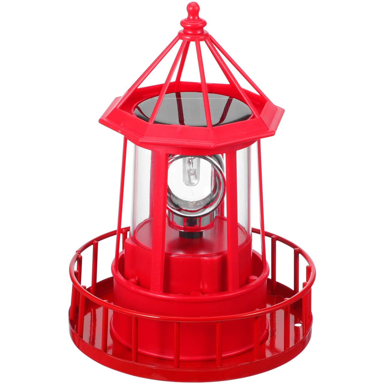 Yardwe Solar Lighthouse Rotating Beacon Light Iron Red Lighthouse Ornament Outdoor Solar Lamp for Garden Yard Lawn Patio Porch Decor
