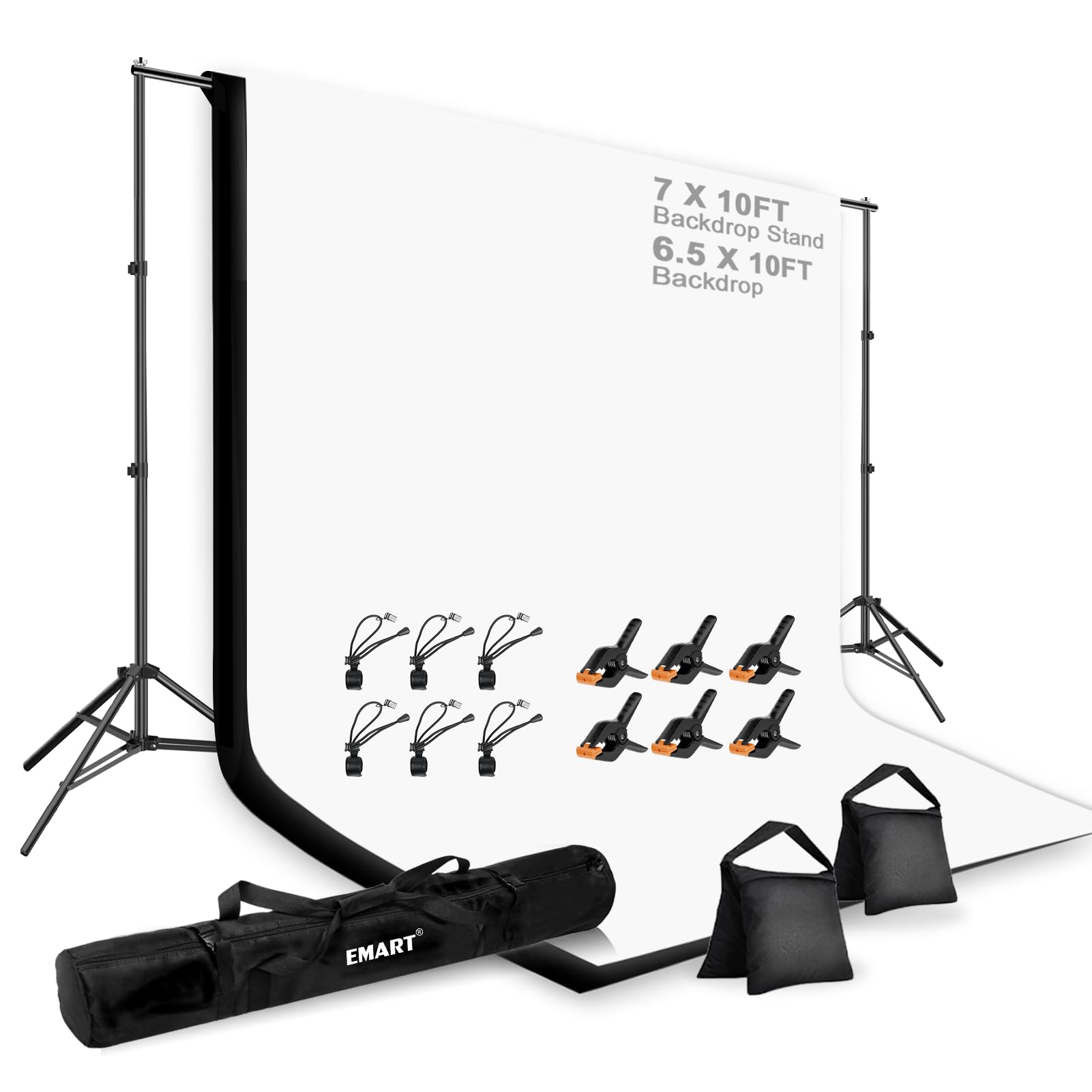 7 x 10 ft Backdrop Support System, Professional Photography Lighting Kit, 6.5 * 10ft Black/White Backdrop, Photography Backgrounds System for Studio, Portrait and Video Shooting