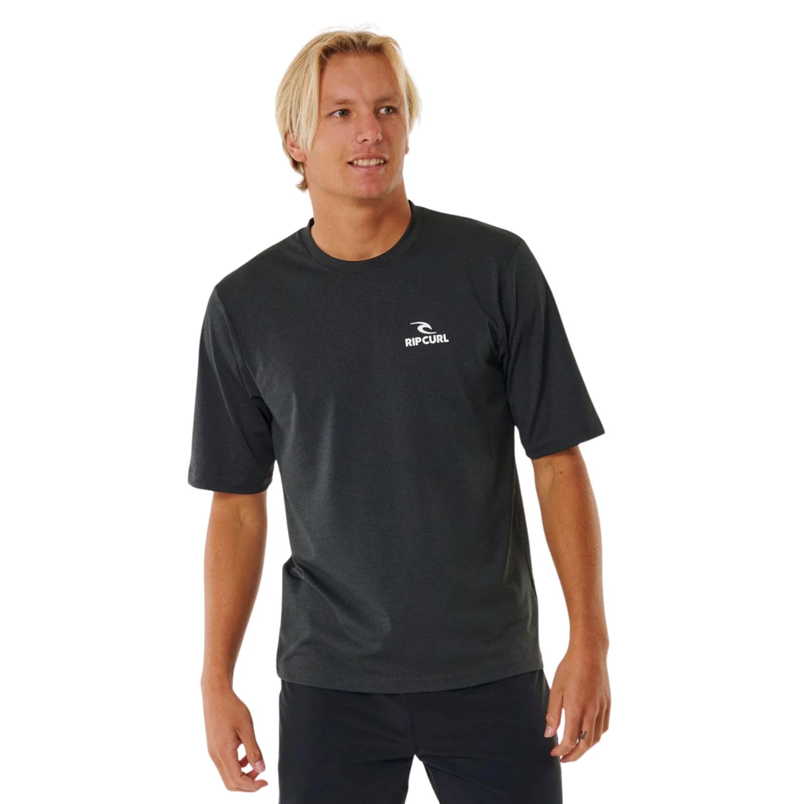 RIP CURL Mens Stack UPF Short Sleeve Rash Vest - Black Marle - XL