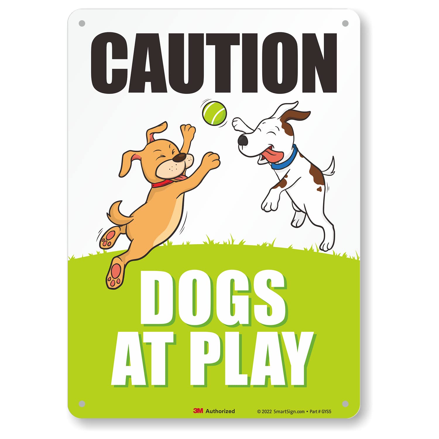 SmartSign 14 x 10 inch “Caution - Dogs at Play” Metal Sign, 40 mil Aluminum 3M Laminated Engineer Grade Reflective Material, Multicolor, Made in USA
