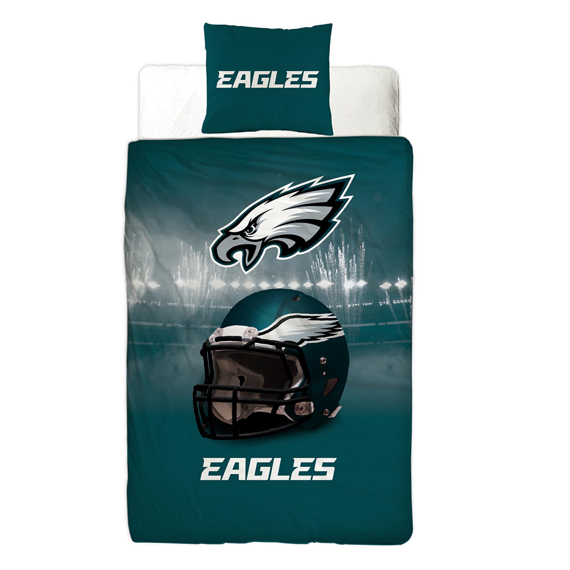 NFL Philadelphia Eagles - Juego de cama (135 x 200 cm + 80 x 80 cm, 100% algodón, calidad de linón reforzado, cremallera, tamaño alemán)
