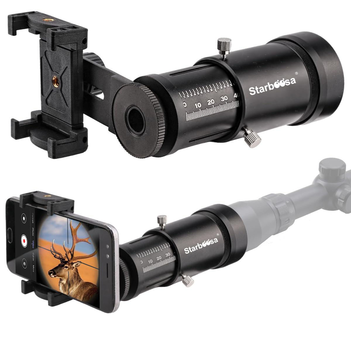 Ausziehbarer Zielfernrohr-Kamera-Adapter - Smartphone-Halterung für Outdoor-Fotografie - Kompatibel mit den meisten Okularen und einstellbar für Augenabstand