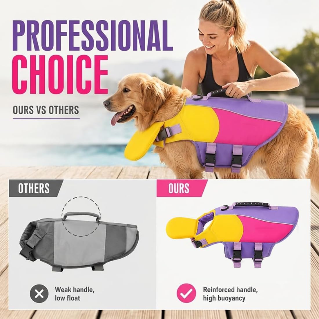 Gilet de Sauvetage pour Chien avec Flotteur de Menton– Idéal pour la Natation, avec Support Cervical Avant, Haute flottabilité, Bandes réfléchissantes, Ajustement réglable (Brown,XL)