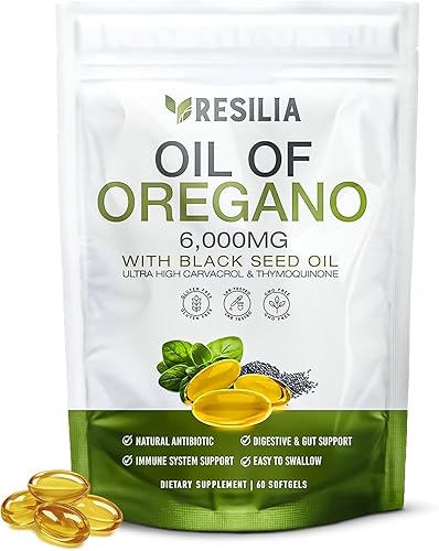 Cápsulas blandas con aceite de semilla negra 6000 mg Cápsulas de aceite de orégano orgánico para apoyo inmunológico y digestivo Cápsulas blandas