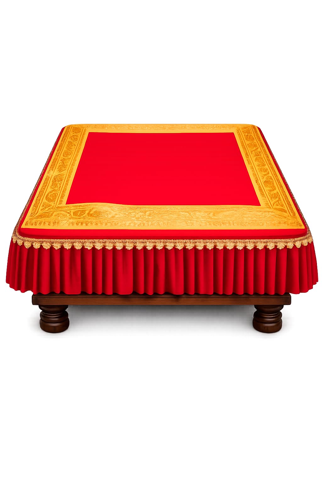 Chourang Aasan Cover with Frill 12"X12"X4" (Red) || Pooja Chowki Cover || Pooja Aasan Cover || Ganpati Chowki Cover || Diwali Puja Aasan Cover || Multipurpose Pooja Cover-image-44