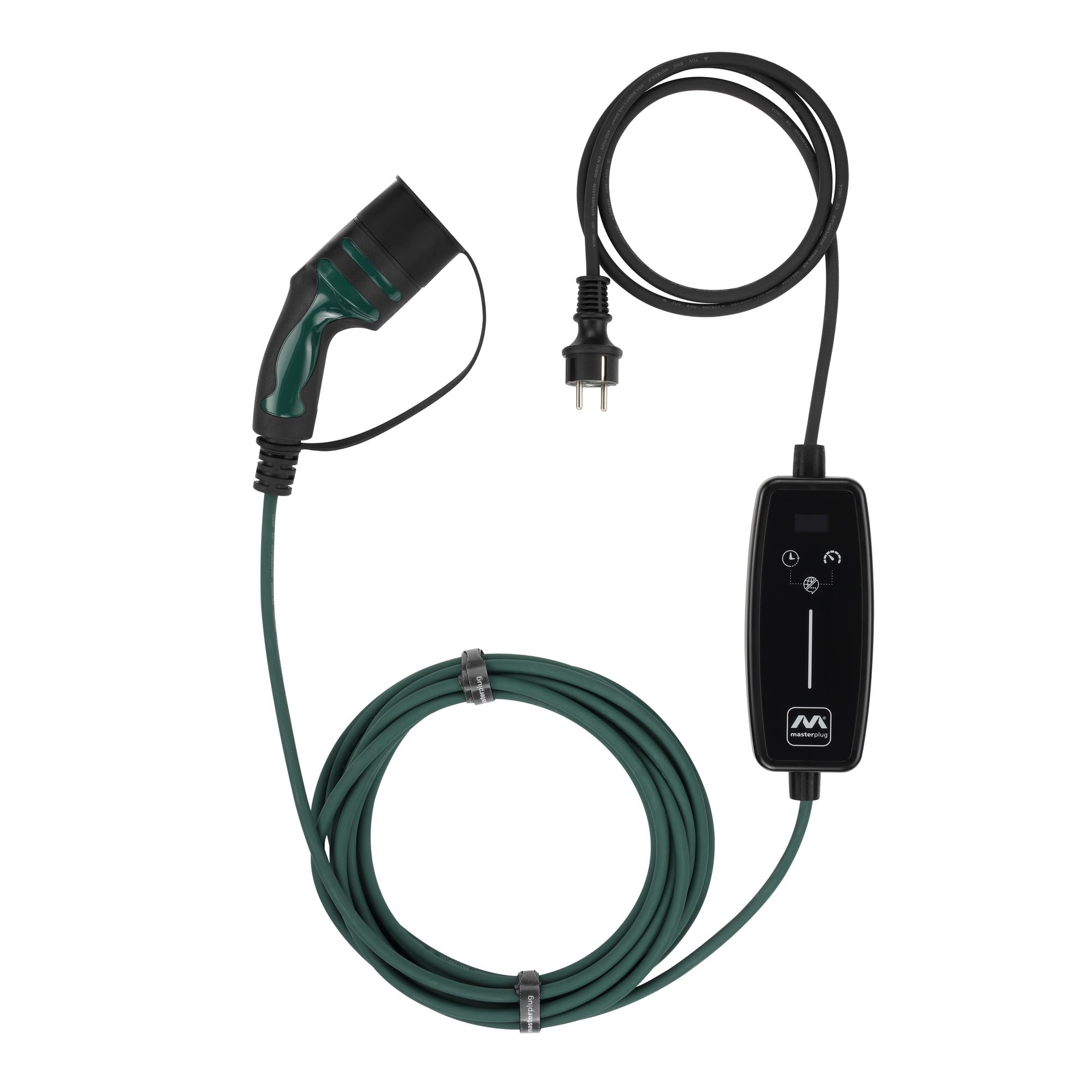 Masterplug Cable de Carga VE para Vehículos Eléctricos e Híbridos, 5 Metros, Modo 2, Enchufe Schuko de 3 Pines EU a Cargador de Coche Tipo 2, 2,3kW, 10A, EVCM221005G/EU