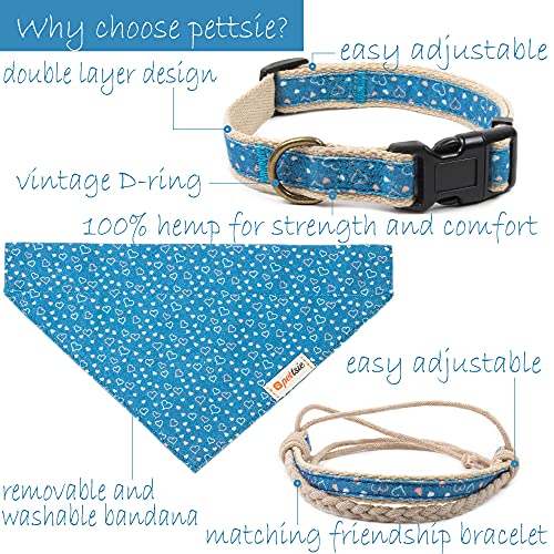 Hundehalstuch mit Halsband und Freundschaftsarmband von Pettsie, Verstellbare Größen S, M, und L, Abnehmbares Bandana Tuch, Inklusive, Hundeliebhaber, M, Blau